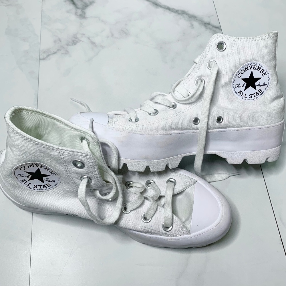 White platform hightop Converse